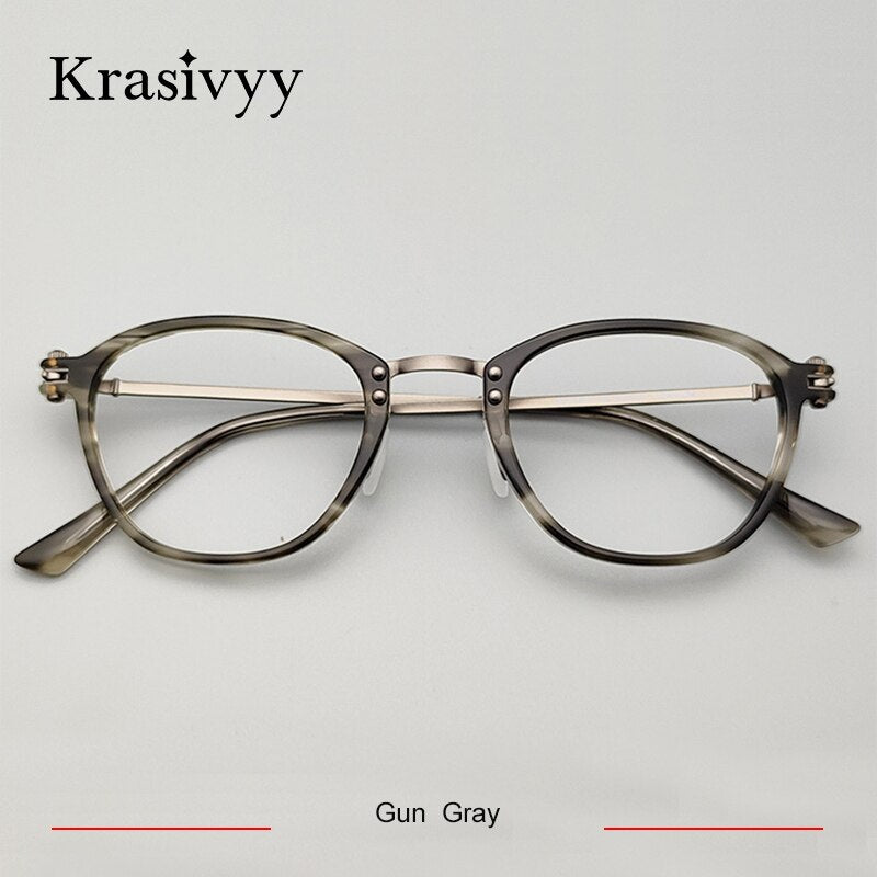 Krasivyy Unisex Full Rim Oval Titanium Acetate Eyeglasses Rlt5881 Full Rim Krasivyy Gun Gray CN