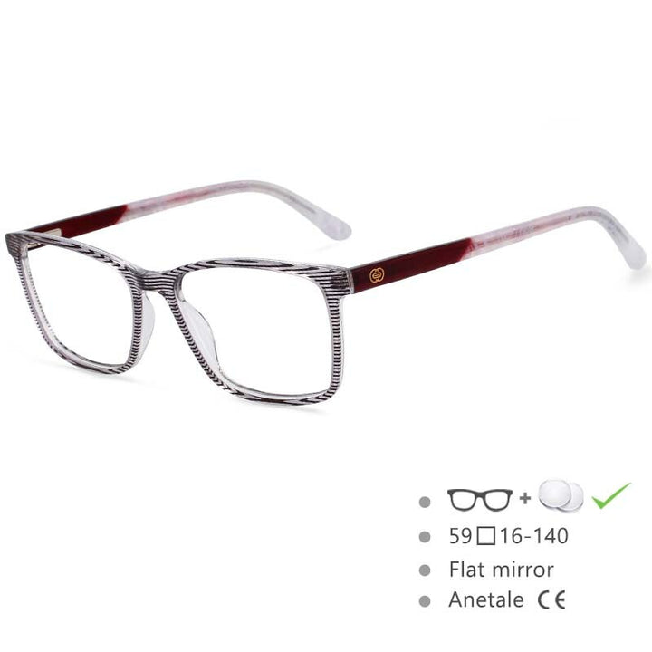 CCspace Men's Full Rim Square Acetate Frame Eyeglasses 54553 Full Rim CCspace Black stripes China