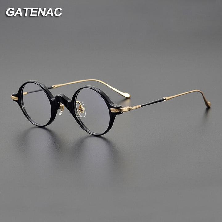 Gatenac Unisex Full Rim Round Acetate Titanium Eyeglasses Gxyj1041 Full Rim Gatenac