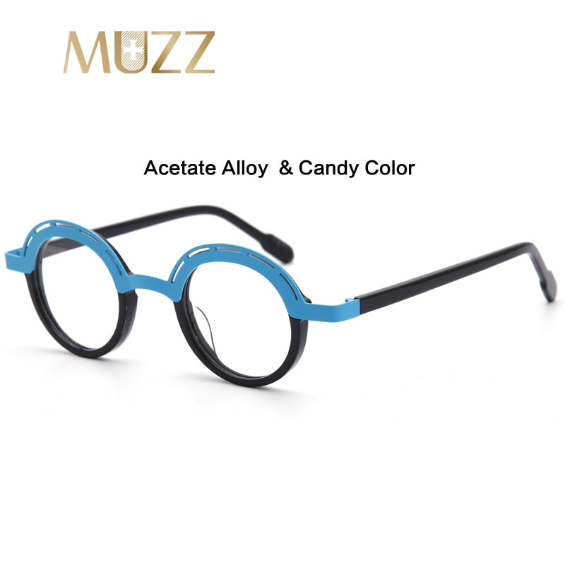 Muzz Unisex Full Rim Irregular Round Acetate Alloy Eyeglasses 1176 Full Rim Muzz