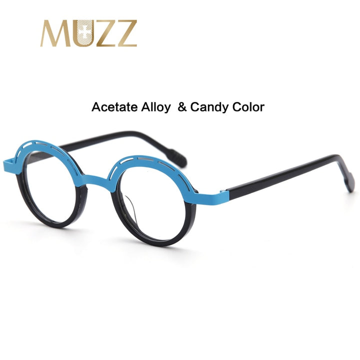Muzz Unisex Full Rim Irregular Round Acetate Alloy Eyeglasses 1176 Full Rim Muzz