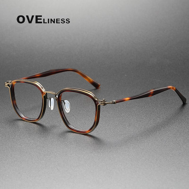 Oveliness Unisex Full Rim Round Square Acetate Titanium Eyeglasses 5865 Full Rim Oveliness tortoise bronze