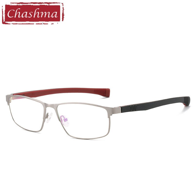 Chashma Ottica Men's Full Rim Square Tr 90 Stainless Steel Alloy Sport Eyeglasses 3076 Sport Eyewear Chashma Ottica Silver Red  