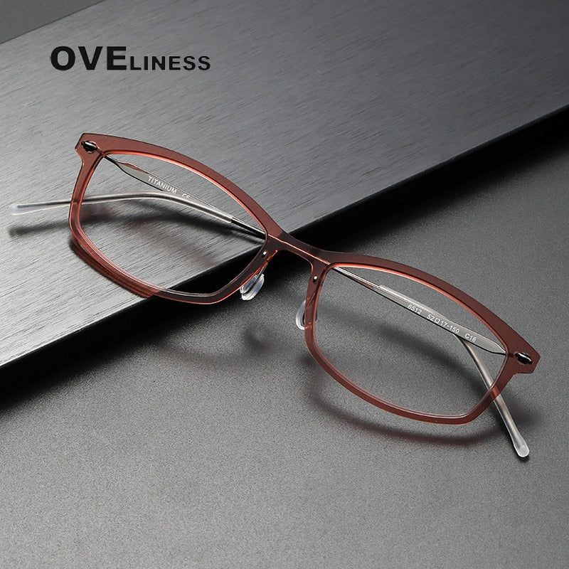Oveliness Unisex Full Rim Square Screwless Acetate Titanium Eyeglasses 6512 Full Rim Oveliness