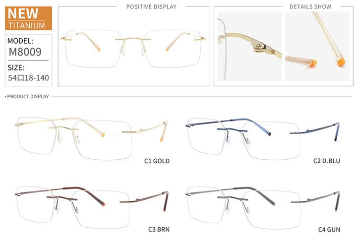Chashma Ottica Unisex Rimless Customized Shape Lens Square Titanium Eyeglasses 8009 Rimless Chashma Ottica