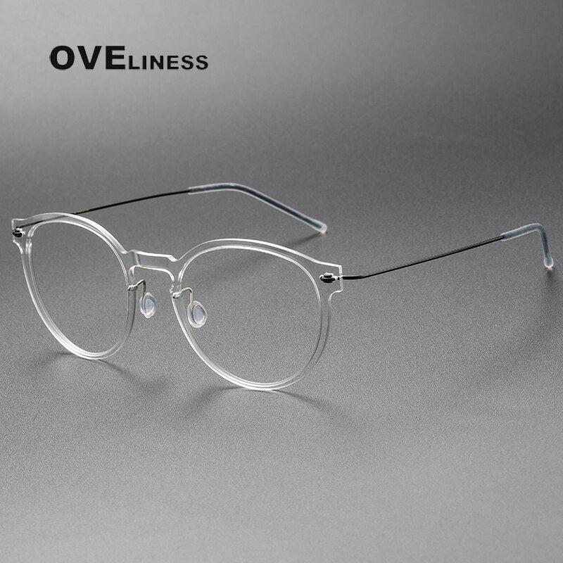 Oveliness Unisex Full Rim Round ScrewlessAcetate Titanium Eyeglasses 6603 Full Rim Oveliness