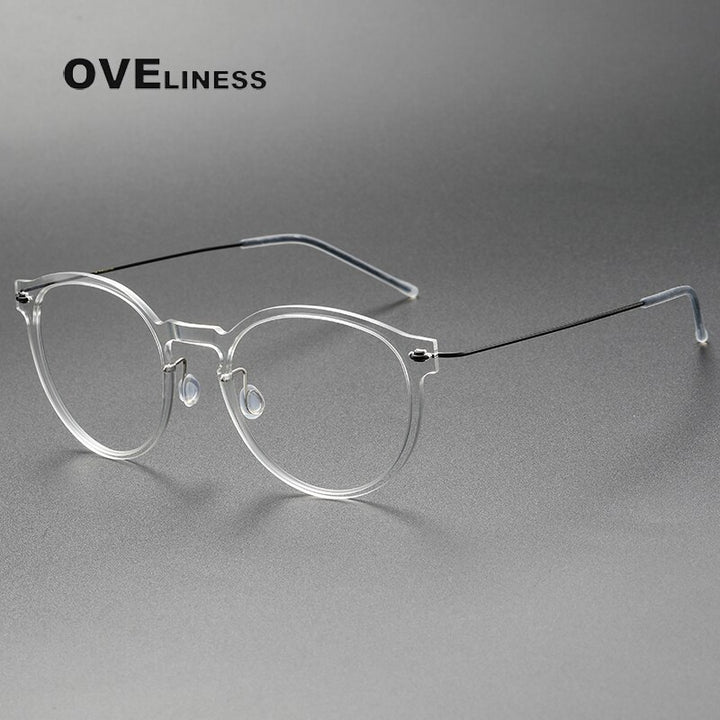 Oveliness Unisex Full Rim Round ScrewlessAcetate Titanium Eyeglasses 6603 Full Rim Oveliness