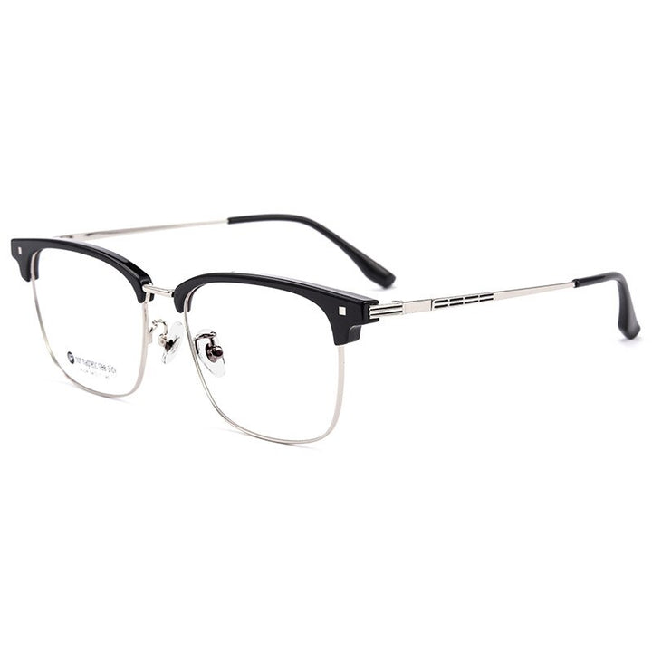 Yimaruili Men's Full Rim Square Acetate Alloy Eyeglasses M224 Full Rim Yimaruili Eyeglasses Black Silver