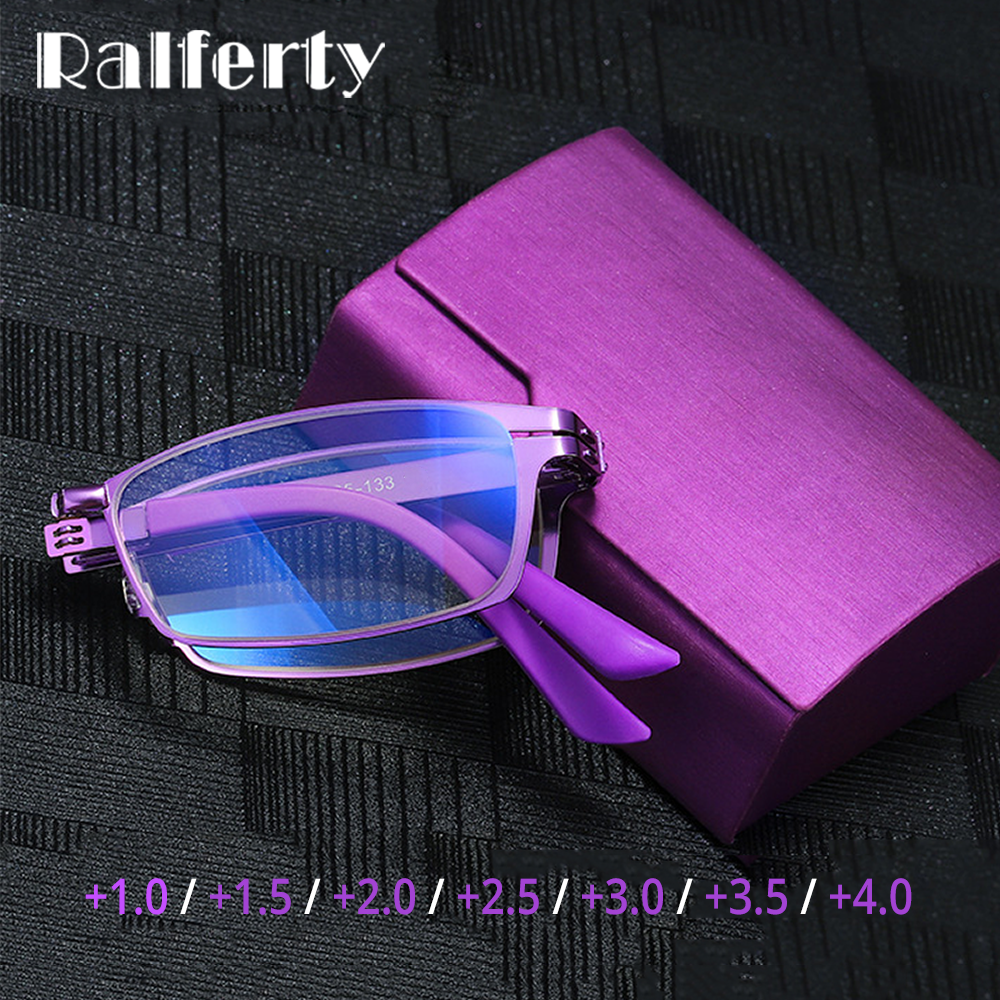 Ralfterty Unisex Full Rim Small Square Alloy Folding Hyperopic Folding Reading Glasses D827 Reading Glasses Ralferty