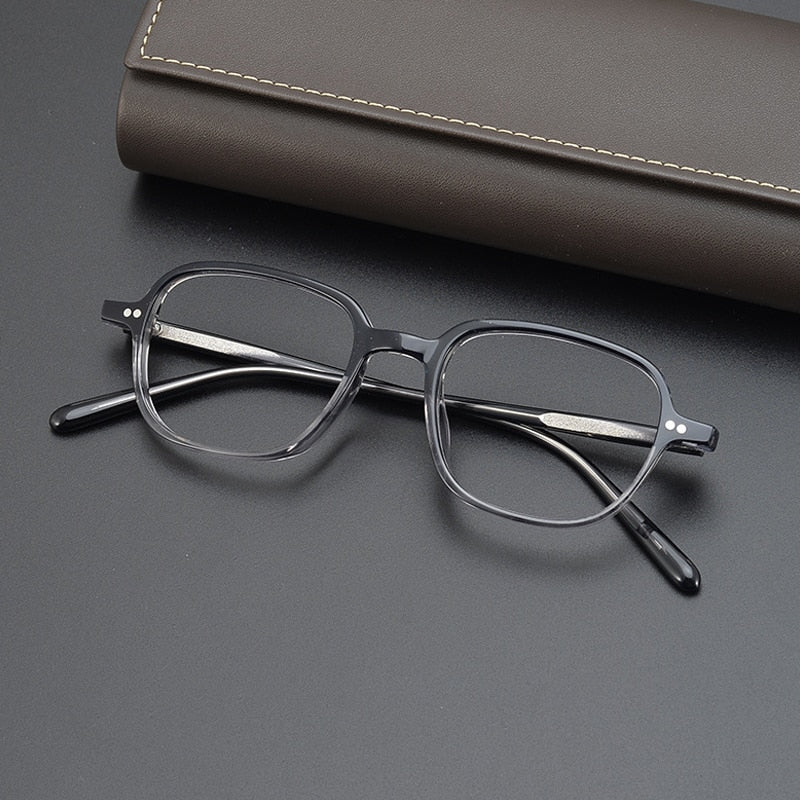 Gatenac Unisex Full Rim Square Handcrafted Acetate Eyeglasses Gxyj962 Full Rim Gatenac Gray Stripes