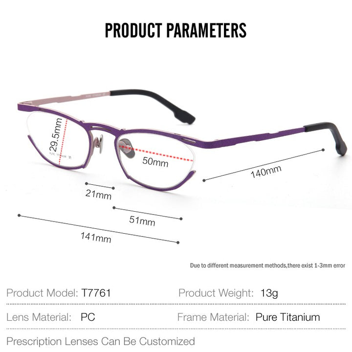 Muzz Women's Semi Rim Oval Cat Eye Titanium Eyeglasses 7761 Semi Rim Muzz