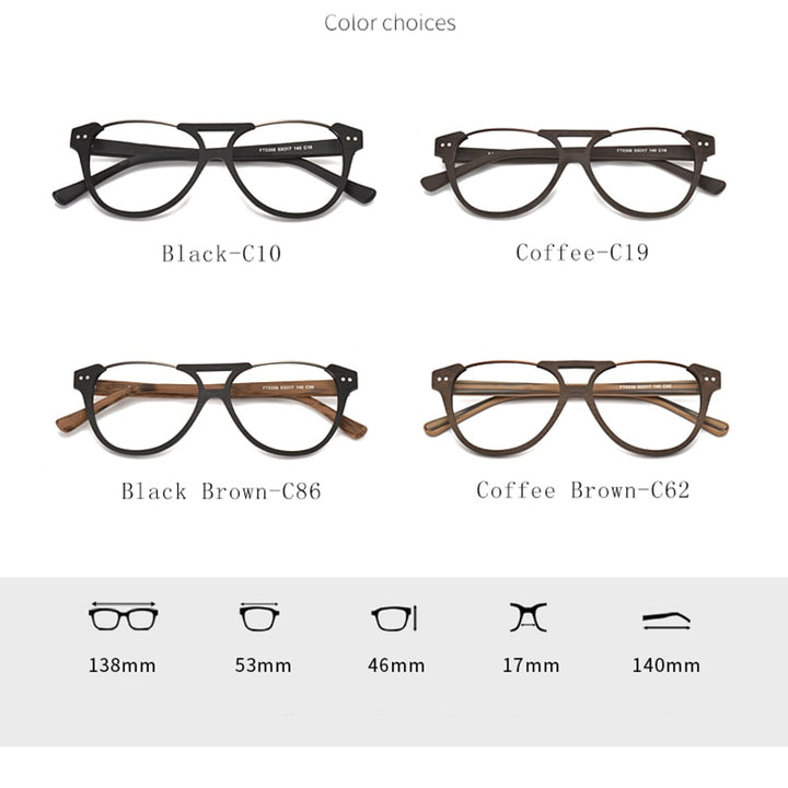 Hdcrafter Unisex Full Rim Square Double Bridge Wood Alloy Eyeglasses Ft5356 Full Rim Hdcrafter Eyeglasses