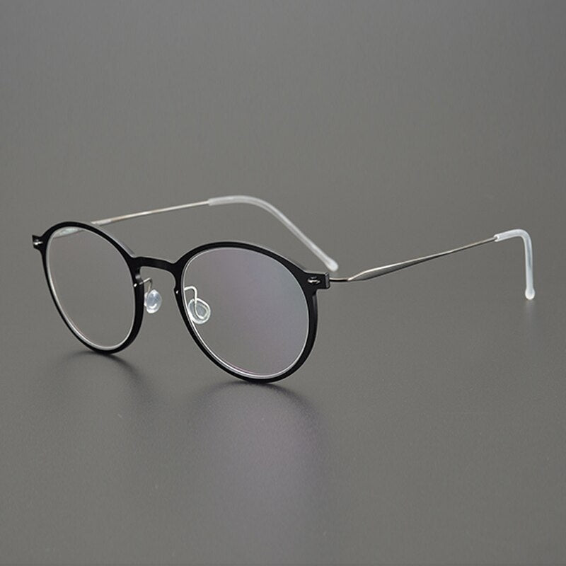 Gatenac Unisex Full Rim Round Titanium Eyeglasses Gxyj955 Full Rim Gatenac Black Gun