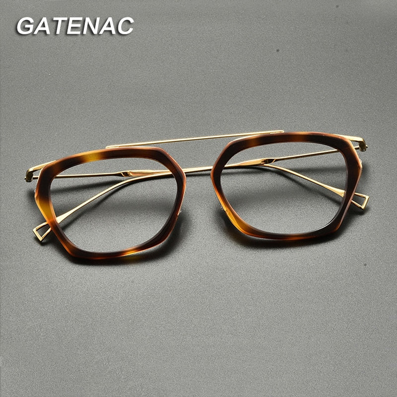 Gatenac Unisex Full Rim Oval Round Titanium Acetate Eyeglasses Gxyj845 Full Rim Gatenac