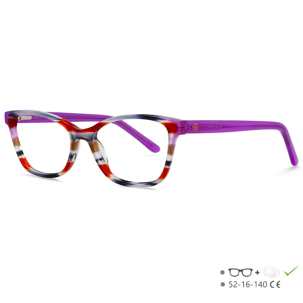 CCspace Unisex Full Rim Square Cat Eye Acetate Eyeglasses 55570 Full Rim CCspace Purple China