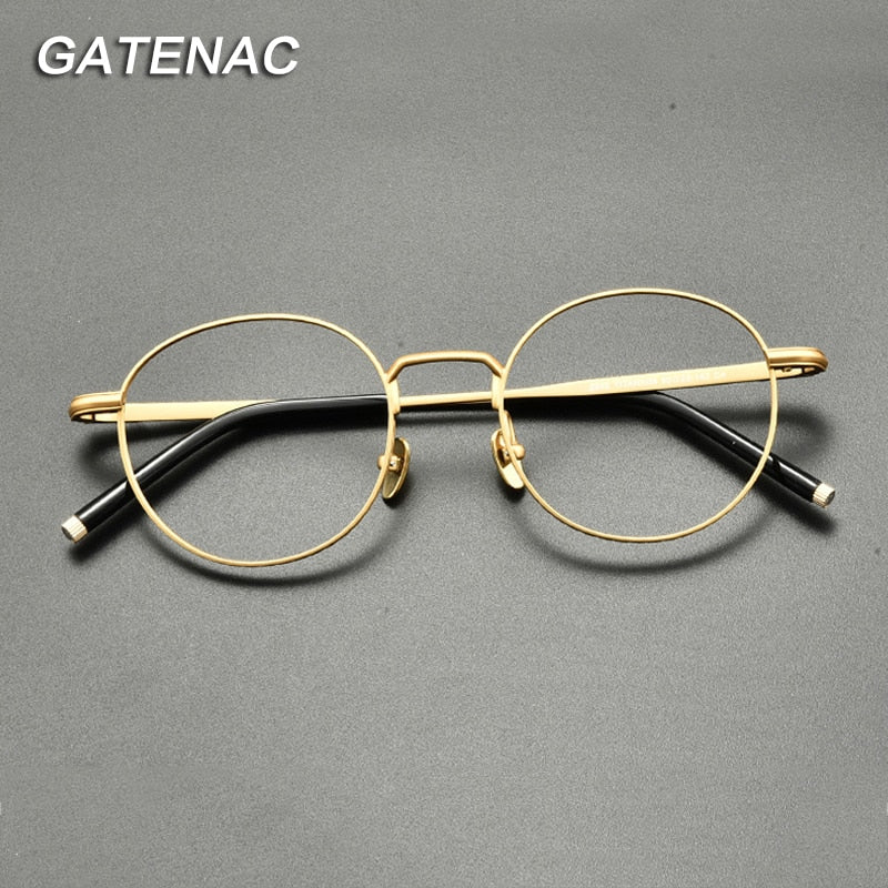 Gatenac Unisex Full Rim Small Round Titanium Eyeglasses Gxyj849 Full Rim Gatenac