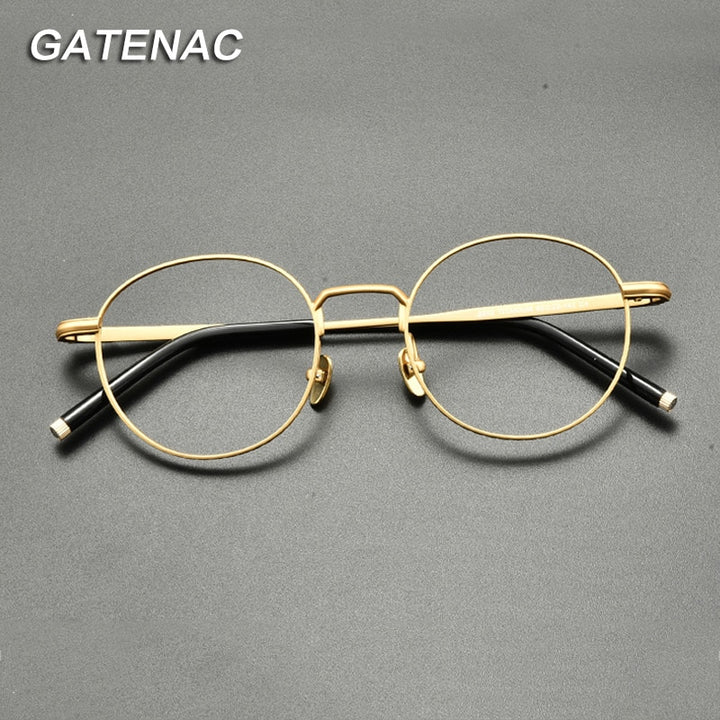 Gatenac Unisex Full Rim Small Round Titanium Eyeglasses Gxyj849 Full Rim Gatenac
