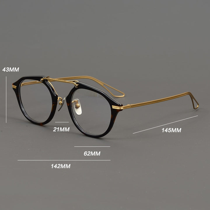 Gatenac Unisex Full Rim Irregular Round Titanium Acetate Double Bridge Eyeglasses Gxyj874 Full Rim Gatenac