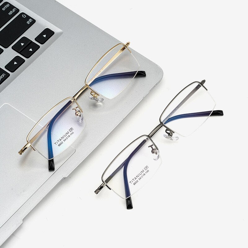 Gmei Men's Semi Rim Square Titanium Eyeglasses 8652f Semi Rim Gmei Optical