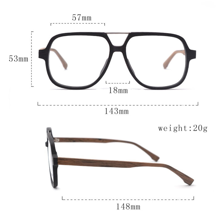 Hdcrafter Men's Full Rim Oversized Square Double Bridge Wood Alloy Eyeglasses Full Rim Hdcrafter Eyeglasses