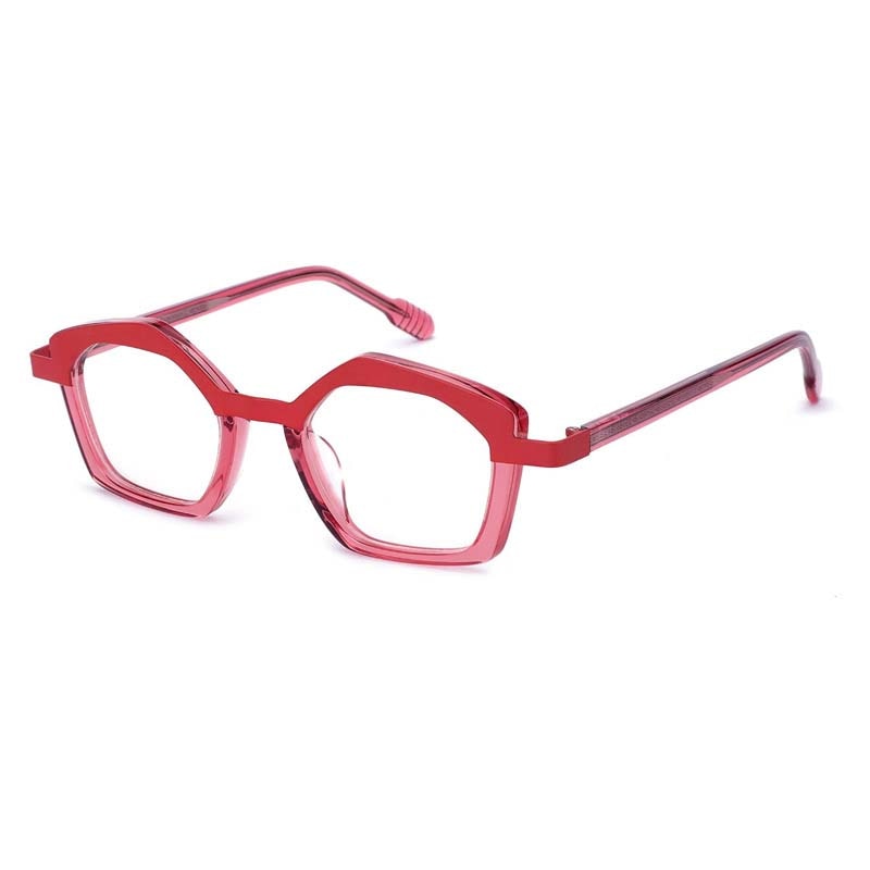 CCspace Unisex Full Rim Small Irregular Cat Eye Acetate Titanium Eyeglasses 55086 Full Rim CCspace RoseRed China
