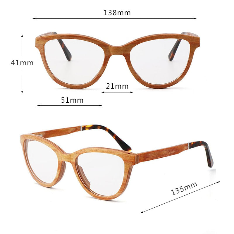 Hdcrafter Unisex Full Rim Square Cat Eye Wood Eyeglasses 56362 Full Rim Hdcrafter Eyeglasses