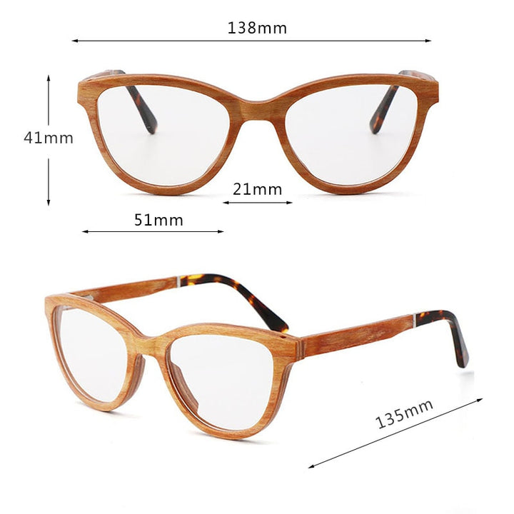 Hdcrafter Unisex Full Rim Square Cat Eye Wood Eyeglasses 56362 Full Rim Hdcrafter Eyeglasses   