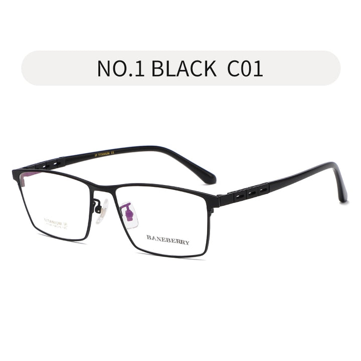 Reven Jate Unisex Full Rim Square Titanium Frame Eyeglasses 71091 Full Rim Reven Jate black
