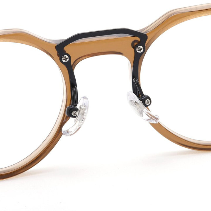 Muzz Unisex Full Rim Round Acetate Frame Double Bridge Eyeglasses 56008 Full Rim Muzz