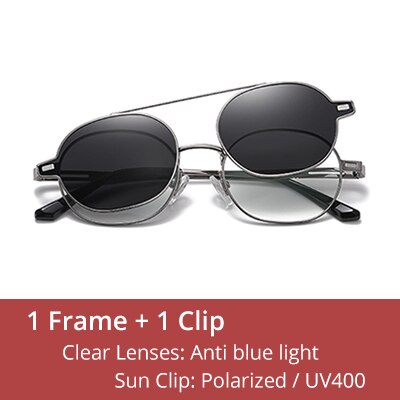 Ralferty Unisex Full Rim Oval Alloy Eyeglasses With Clip On Polarized Sunglasses D8802 With Clip Ons Ralferty C07 Light Gun China