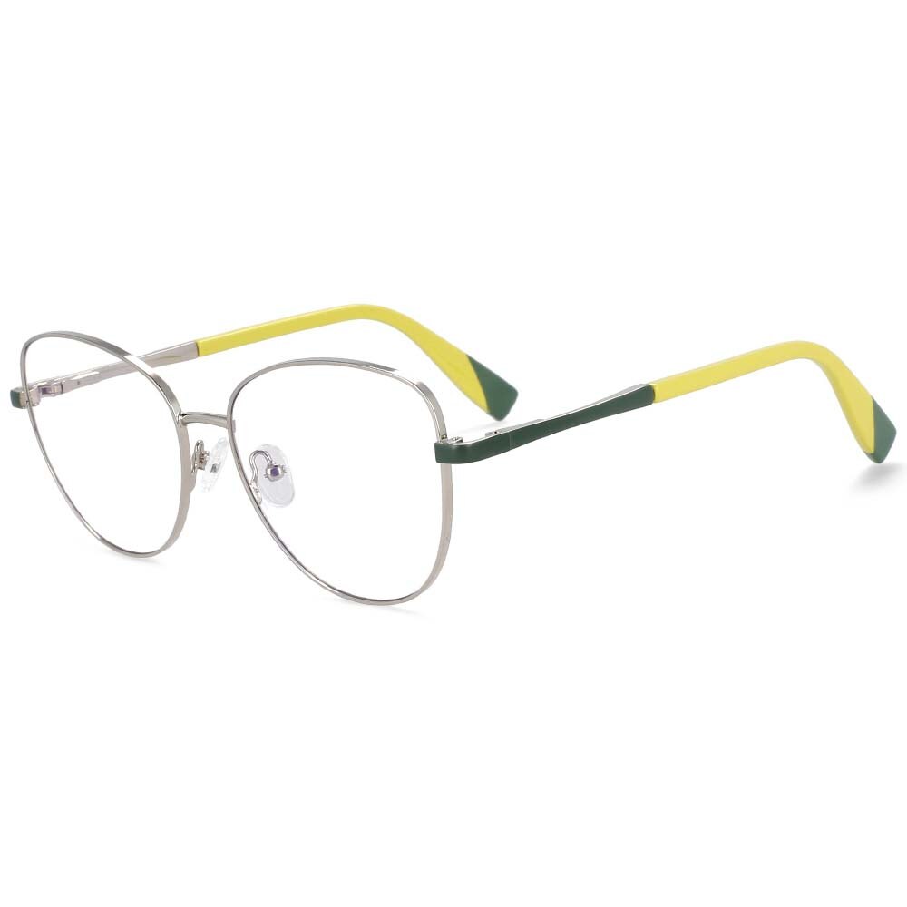 CCspace Unisex Full Rim Square Cat Eye Alloy Frame Eyeglasse 54262 Full Rim CCspace 54262 silver-yellow