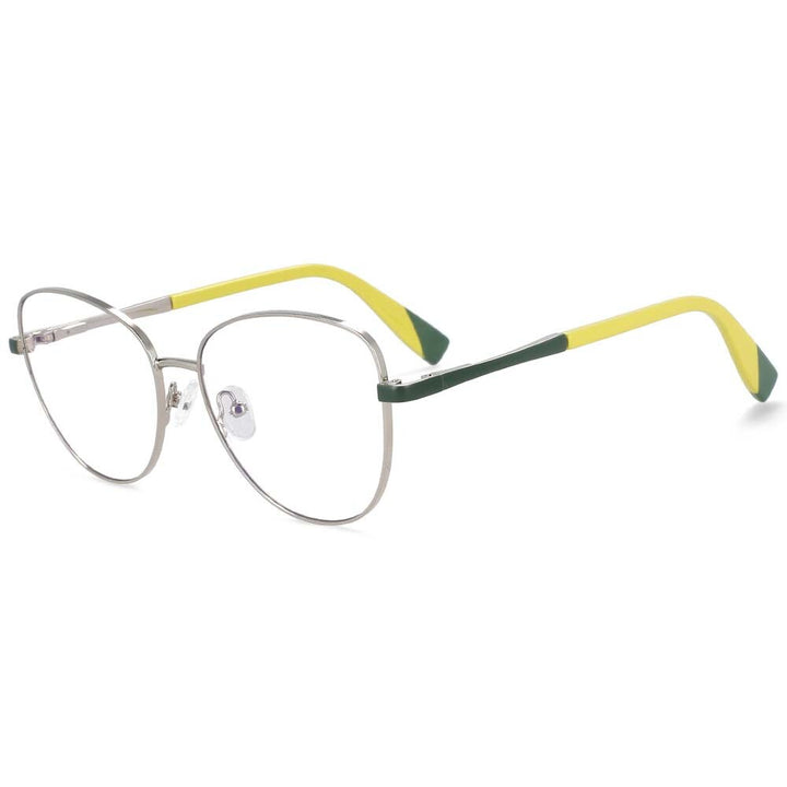 CCspace Unisex Full Rim Square Cat Eye Alloy Frame Eyeglasse 54262 Full Rim CCspace 54262 silver-yellow