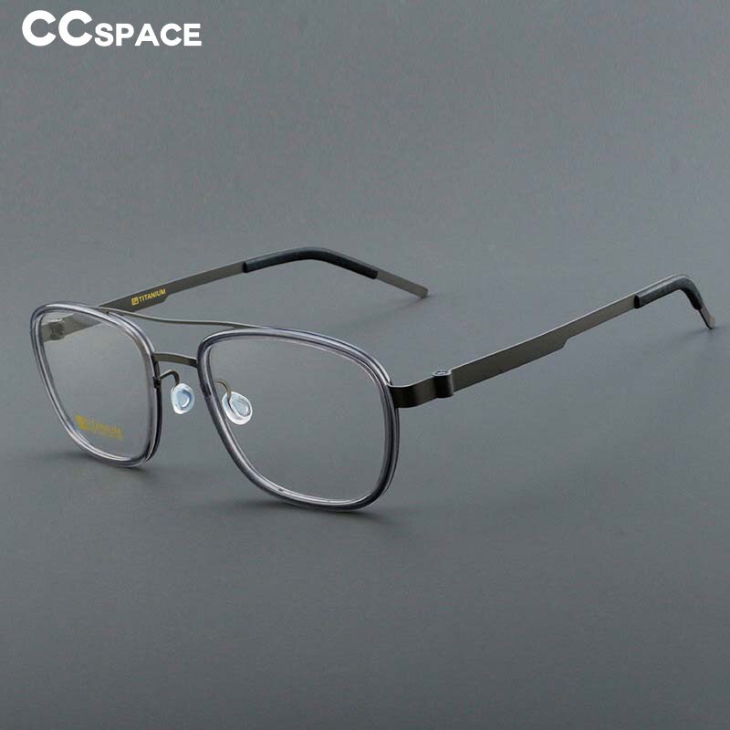 CCspace Unisex Full Rim Square Double Bridge Acetate Titanium Eyeglasses 55024 Full Rim CCspace