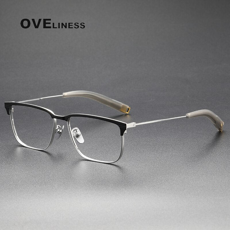 Oveliness Unisex Full Rim Square Acetate Titanium Eyeglasses Lsa104 Full Rim Oveliness black silver