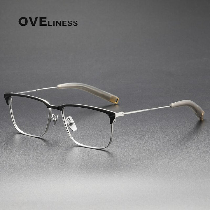 Oveliness Unisex Full Rim Square Acetate Titanium Eyeglasses Lsa104 Full Rim Oveliness black silver