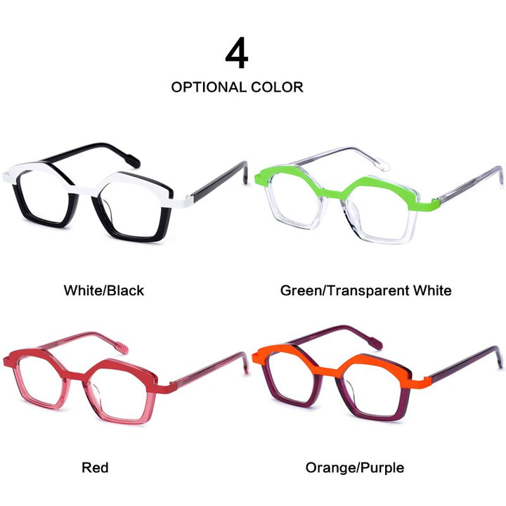 Muzz Unisex Full Rim Polygon Square Acetate Alloy Eyeglasses 1175 Full Rim Muzz