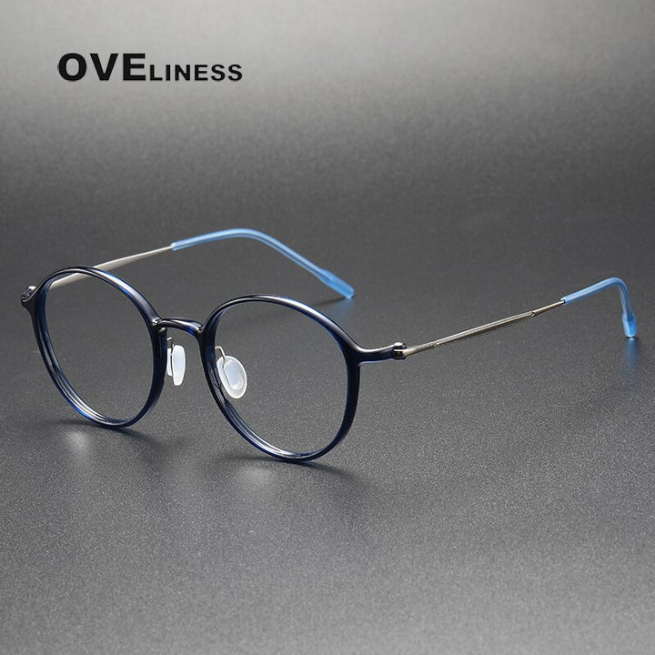 Oveliness Unisex Full Rim Round Screwless Titanium Eyeglasses 8634 Full Rim Oveliness blue