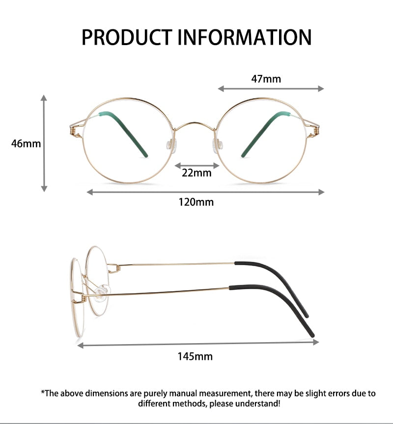 CCspace Unisex Full Rim Round Titanium Alloy Screwless Eyeglasses 54710 Full Rim CCspace