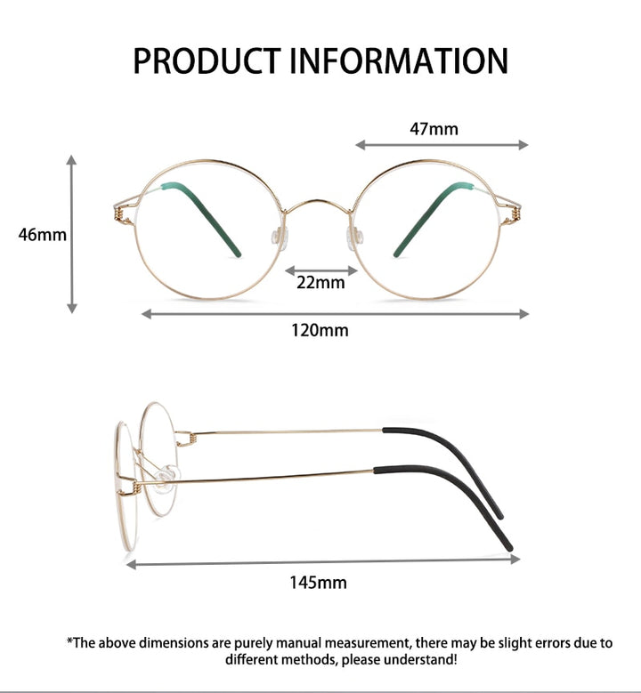 CCspace Unisex Full Rim Round Titanium Alloy Screwless Eyeglasses 54710 Full Rim CCspace