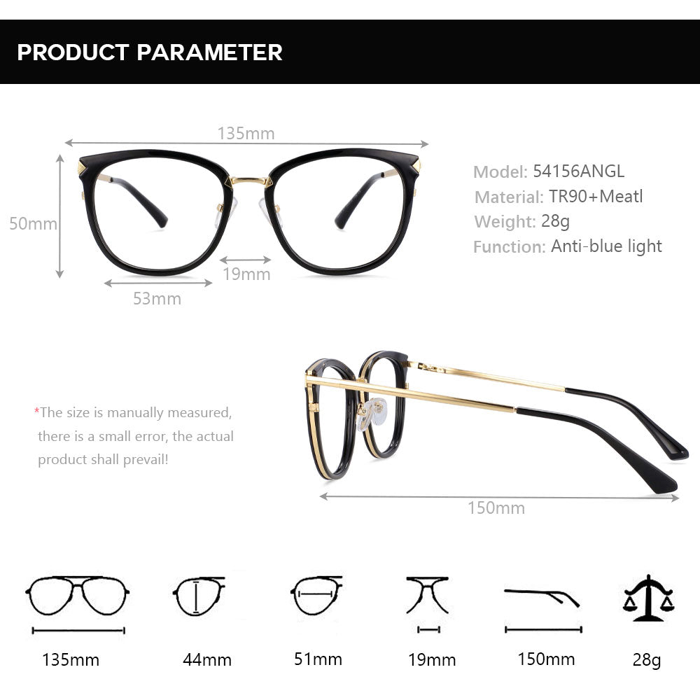 CCspace Women's Full Rim Square Round Tr 90 Titanium Frame Eyeglasses 54156 Full Rim CCspace