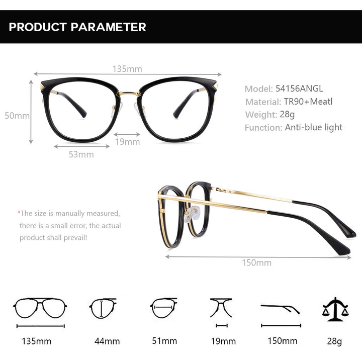 CCspace Women's Full Rim Square Round Tr 90 Titanium Frame Eyeglasses 54156 Full Rim CCspace