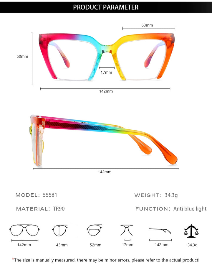 CCspace Women's Semi Rim Cat Eye Tr 90 Titanium Eyeglasses 55581 Semi Rim CCspace