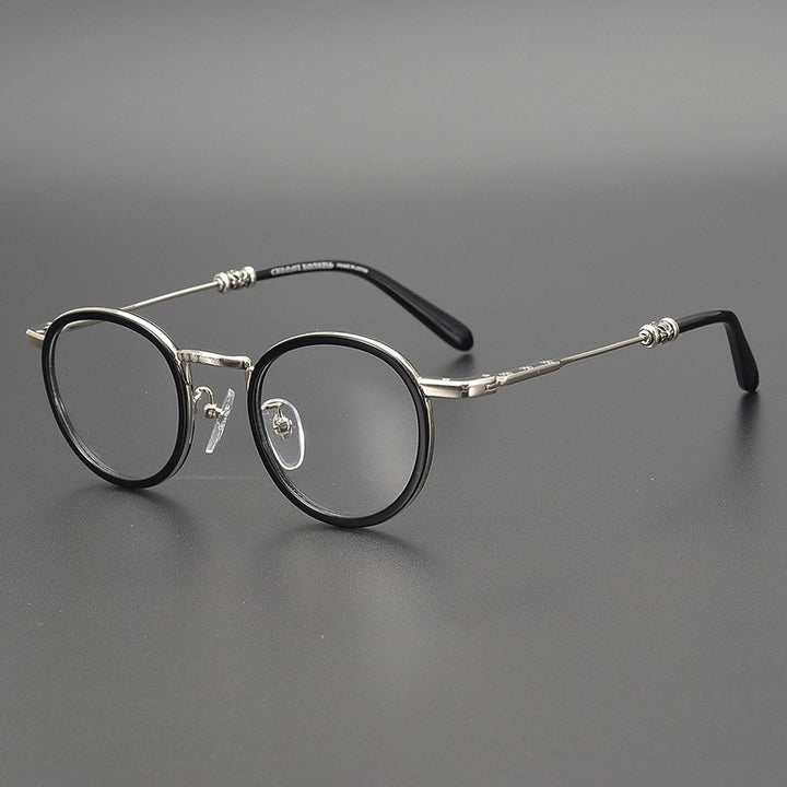 Yujo Unisex Full Rim Round Acetate Stainless Steel Eyeglasses Full Rim Yujo