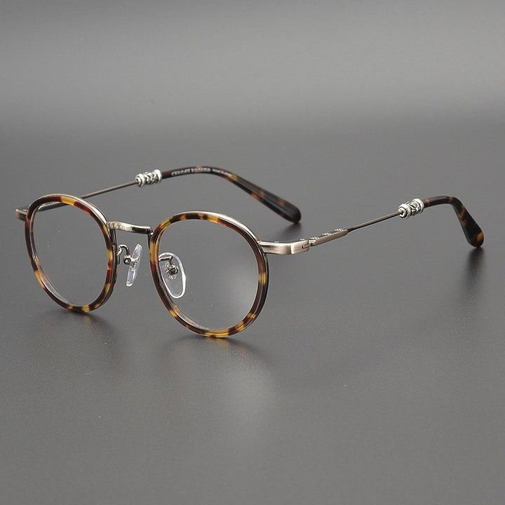 Yujo Unisex Full Rim Round Acetate Stainless Steel Eyeglasses Full Rim Yujo