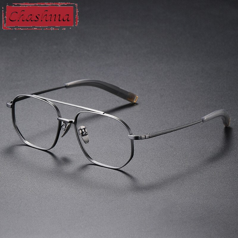 Chashma Ottica Men's Full Rim Polygon Square Titanium Double Bridge Eyeglasses 07518 Full Rim Chashma Ottica Gray