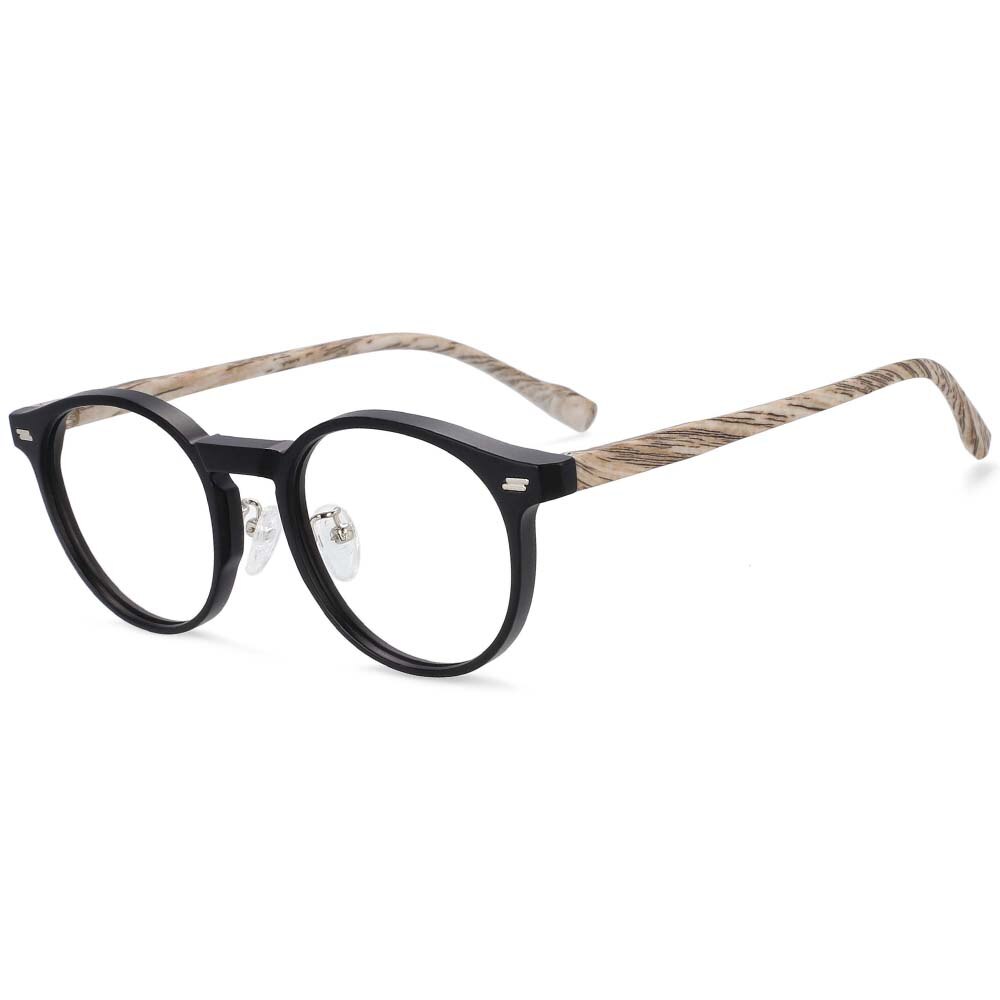 CCspace Unisex Full Rim Round Tr 90 Titanium Frame Eyeglasses 54314 Full Rim CCspace China Black-wood grain