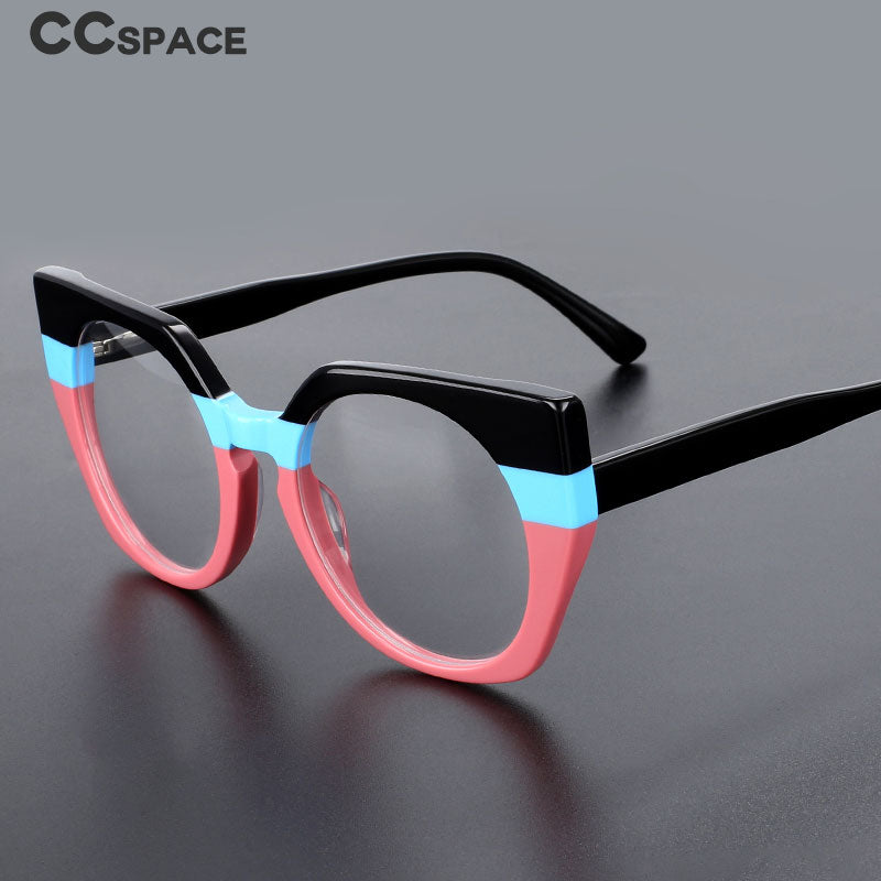 CCspace Unisex Full Rim Round Cat Eye Acetate Eyeglasses 55272 Full Rim CCspace