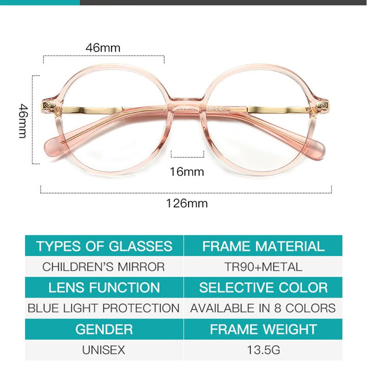 Zirosat Children's Unisex Full Rim Round Tr 90 Alloy Eyeglasses 20201 Full Rim Zirosat