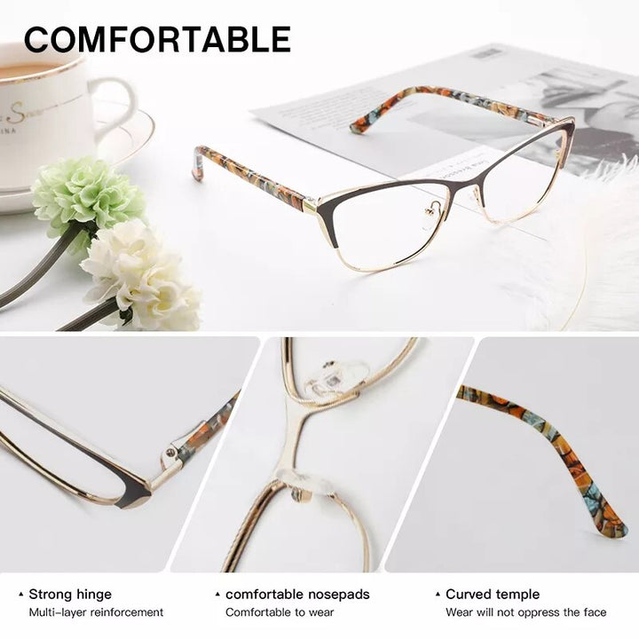 Kansept Women's Full Rim Cat Eye Stainless Steel Acetate Reading Glasses 8805 Reading Glasses Kansept