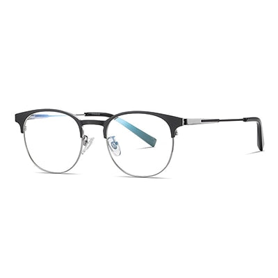 Ralferty Men's Full Rim Round Titanium Eyeglasses D906t Full Rim Ralferty C05 Silver Black China 
